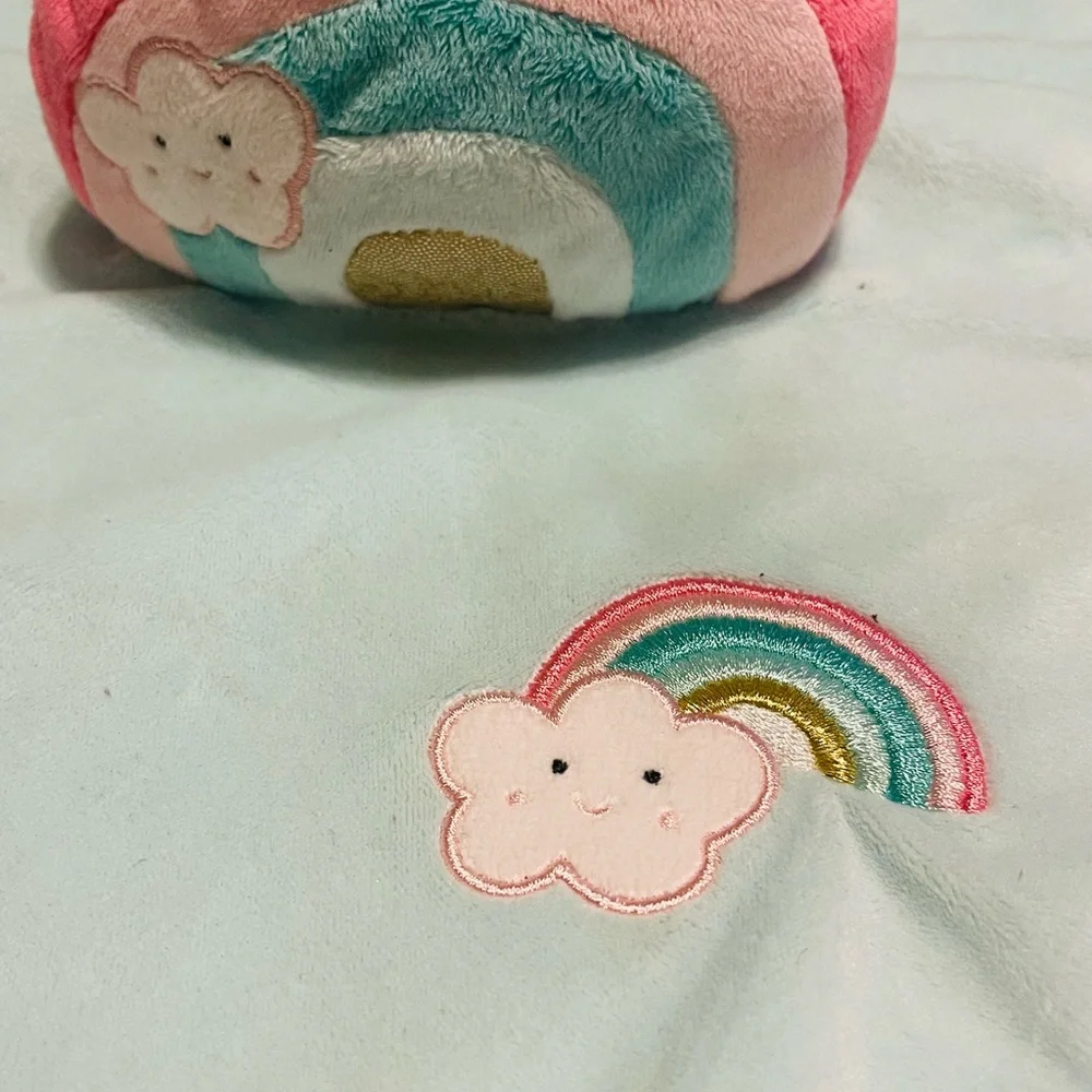 Douglas Baby Rainbow Baby Lovey Security Blanket Aqua Plush Satin Colorful Trim